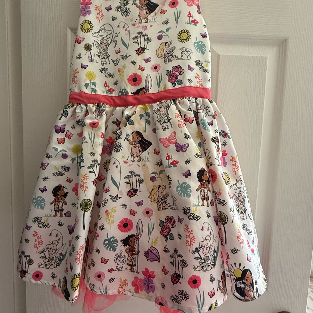 Floral Cartoon Print Dress with Pink Accents